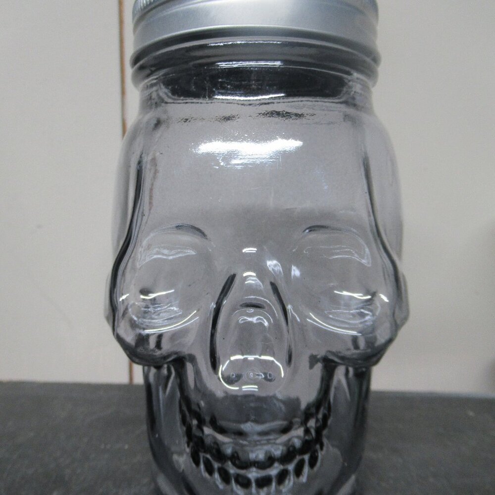 Glass Skull Mason Jar (smoky grey)
